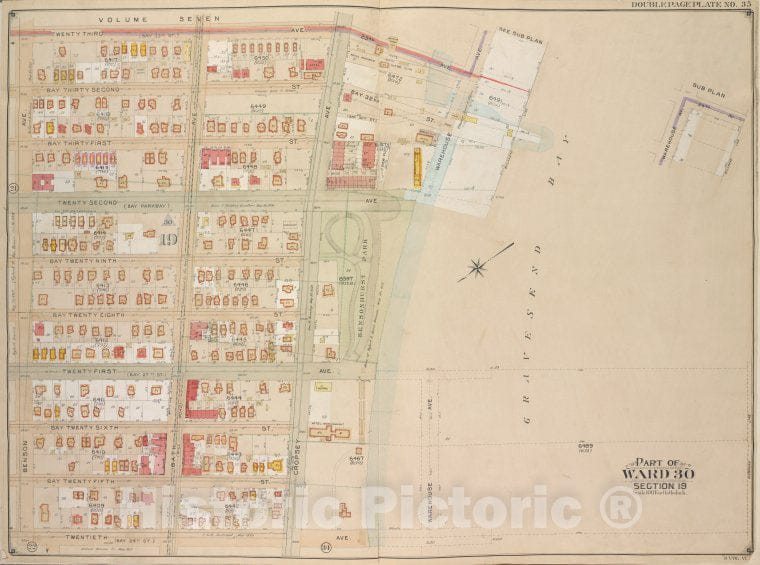 Historic Map - 1905 Brooklyn (New York, N.Y.) Vol. 6, Plate No. 35; Part Of Ward 30, Section 19; [23Rd Ave, Warehouse Ave, 20Th Ave, Benson Ave.] - Vintage Wall Art