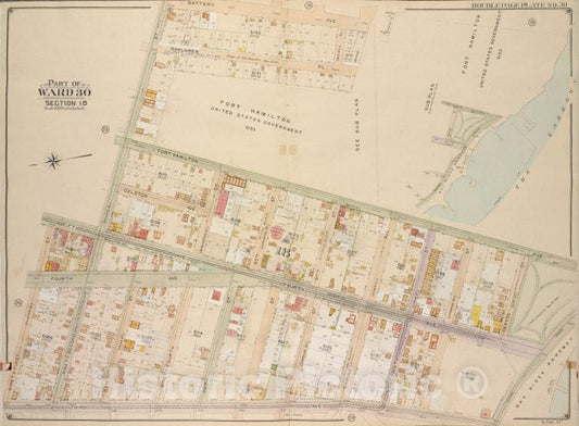 Historic Map - 1905 Brooklyn, (New York, N.Y.),Battery Ave, Fort Hamilton Ave, Bay Ridge Parkway; 3Rd Ave, 91St St 5Th Ave, 92Nd St, Fort Hamilton Ave, B - Vintage Wall Art