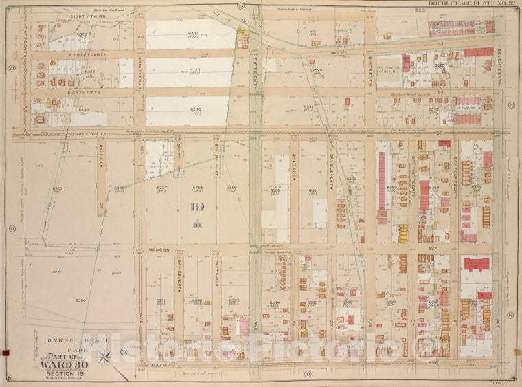 Historic Map - 1905, Brooklyn (New York, N.Y.) Vol. 6, No. 32; Part Of Ward 30, Section 19; [Bounded By 83Rd St, 17Th Ave, Bath Ave, 14Th Ave; ] - Vintage Wall Art