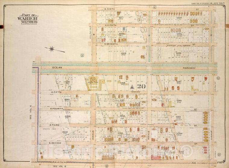 Historic Map - 1907, Brooklyn (New York, N.Y.) Vol. 7, No. 7; Part Of Ward 31, Section 20; [Bounded By E. 9Th St, Ave O, Gravesend Ave; ] - Vintage Wall Art
