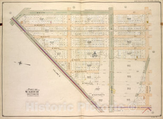 Historic Map - 1907 Brooklyn (New York, N.Y.) Vol. 7, Plate No. 9; Part Of Ward 31, Section 20; [W. 6Th St, Ave Q, Stillwell Ave; Including 22Nd Ave, 65Th St.] - Vintage Wall Art
