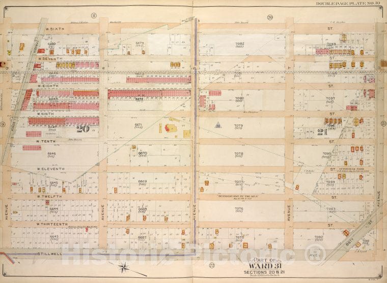 Historic Map - 1907 Brooklyn (New York, N.Y.) Part Of Ward 31, Sections 20 & 21; [Bounded By W. 6Th St, Avenue U, 86Th St; Including Stillwell Ave, Avenue Q] - Vintage Wall Art