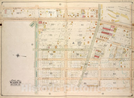 Historic Map - 1907 Brooklyn (New York, N.Y.) Vol. 7, No. 11; Part Of Ward 31, Section 20; [E. 2Nd St, Ave S, W. 6Th St; Including Ave P, Gravesend Ave, Ave O] - Vintage Wall Art