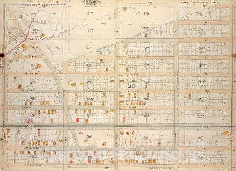 Historic Map - 1907 Brooklyn (New York, N.Y.) Vol. 7, Plate No. 14; Part Of Ward 31, Section 20; [E 27Th St, Ave S; Including E. 18Th St, Ave O] - Vintage Wall Art