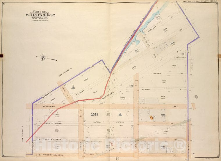 Historic Map - 1907 Brooklyn (New York, N.Y.) Vol. 7, Plate No. 15; Part Of Wards 31 & 32, Section 20; [Burnett St, Ave S; Including E. 27Th St, Ave P] - Vintage Wall Art