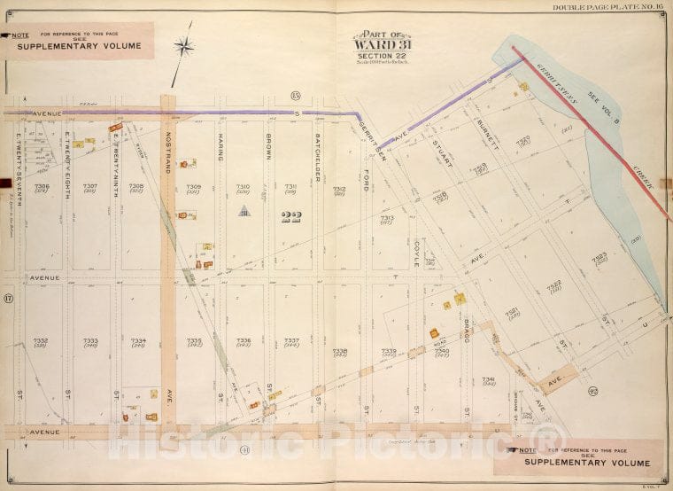 Historic Map - 1907 Brooklyn (New York, N.Y.) Vol. 7, Double Page Plate No. 16; Part Of Ward 31, Section 22; [Avenue S, Avenue U; Including E. 27Th St.] - Vintage Wall Art