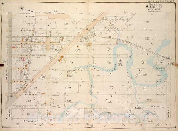 Historic Map - 1907 Brooklyn (New York, N.Y.) Vol. 7, Plate No. 21; Part Of Ward 31, Section 21; [W. 6Th St, Ave Y; Including Stillwell Ave, Ave U] - Vintage Wall Art