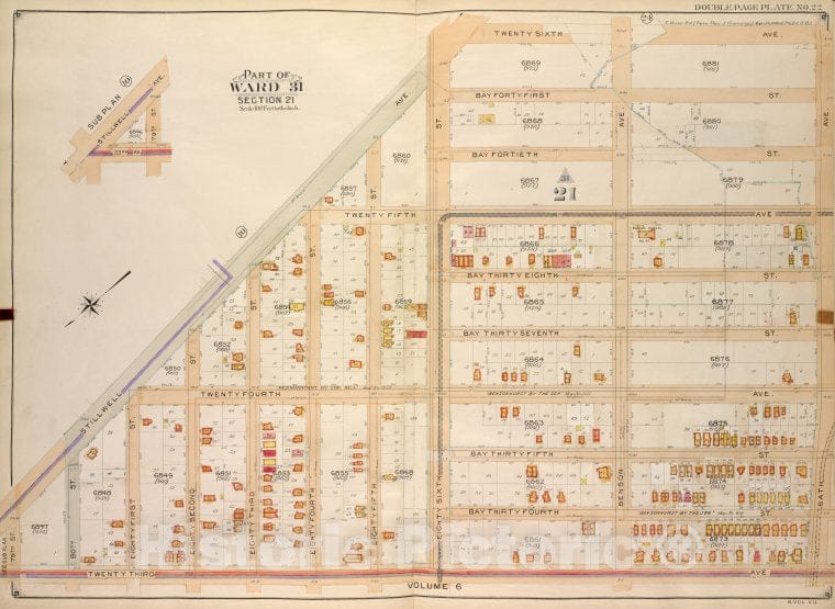 Historic Map - 1907 Brooklyn (New York, N.Y.) Ward 31, Section 21; [26Th Ave, Bath Ave, 23Rd Ave; 79Th,Illwell Ave; Sub Plan; [Stillwell Ave, 79Th, 23Rd Ave. - Vintage Wall Art