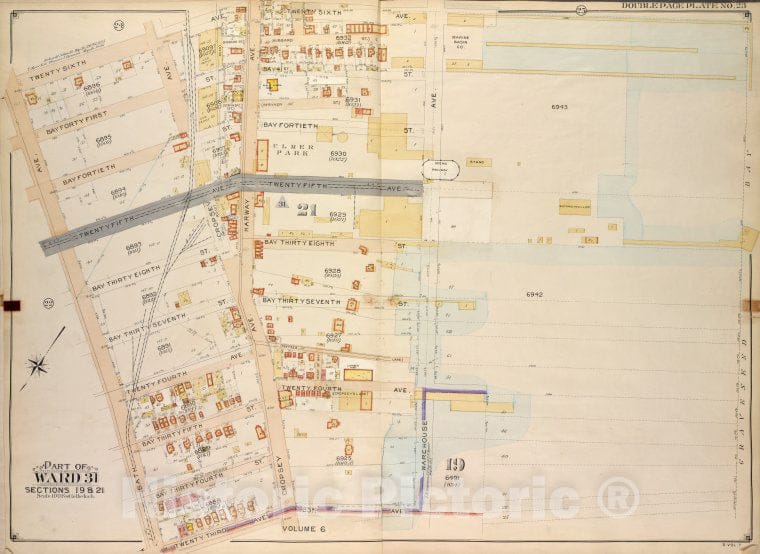 Historic Map - 1907, Brooklyn (New York, N.Y.) Vol. 7, Plate No. 23; Part Of Ward 31, Sections 19 & 21; [26Th Ave, Warehouse Ave; ] - Vintage Wall Art