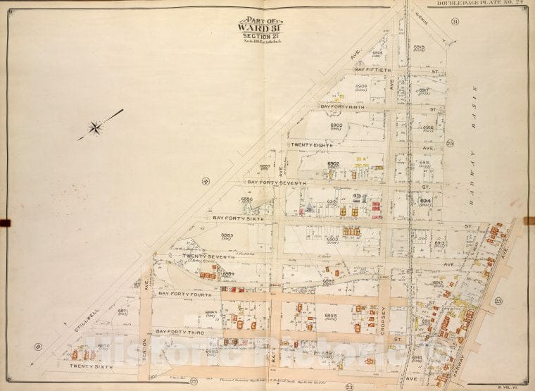 Historic Map - 1907 Brooklyn (New York, N.Y.) Vol. 7, Double Page Plate No. 24; Part Of Ward 31, Section 21; [Stillwell Ave; Including Harway Ave, 26Th Ave.] - Vintage Wall Art