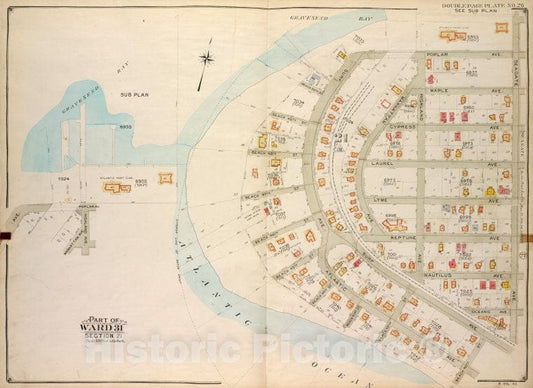 Historic Map - 1907 Brooklyn, (New York, N.Y.), Gravesend Bay, Seagate Ave, Beach 40Th St Atlantic Ocean, Gravesend Bay, Polar Ave, Highland Ave, Vintage Wall Art
