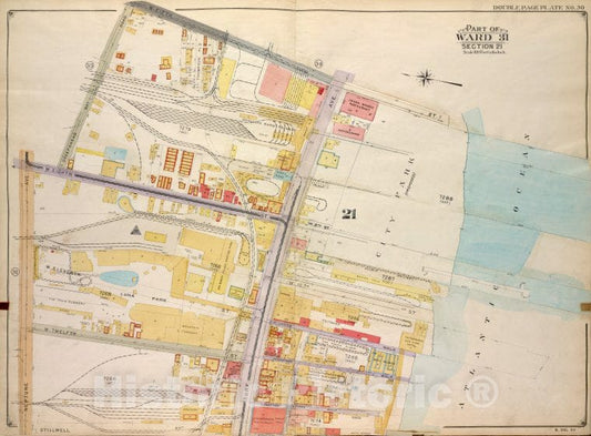 Historic Map - 1907, Brooklyn (New York, N.Y.) Part Of Ward 31, Section 21; [E. 5Th St, Atlantic Ocean, Stillwell Ave; Neptune Ave, W. 8Th St, Sheephead Road] - Vintage Wall Art