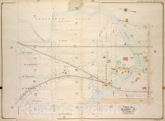 Historic Map - 1907, Brooklyn (New York, N.Y.) Part Of Ward 31, Section 21; [W. 6Th St, W. 8Th St, Neptune Ave; Stillwell Ave, W. 15Th St, Canal Ave, Ave Y] - Vintage Wall Art