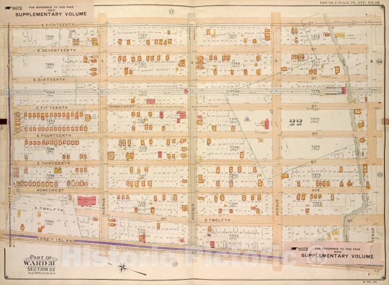 Historic Map - 1907 Brooklyn (New York, N.Y.) Vol. 7, Plate No. 18; Part Of Ward 31, Section 22; [E. 18Th St, Ave W; Including Coney Island Ave, Ave S] - Vintage Wall Art