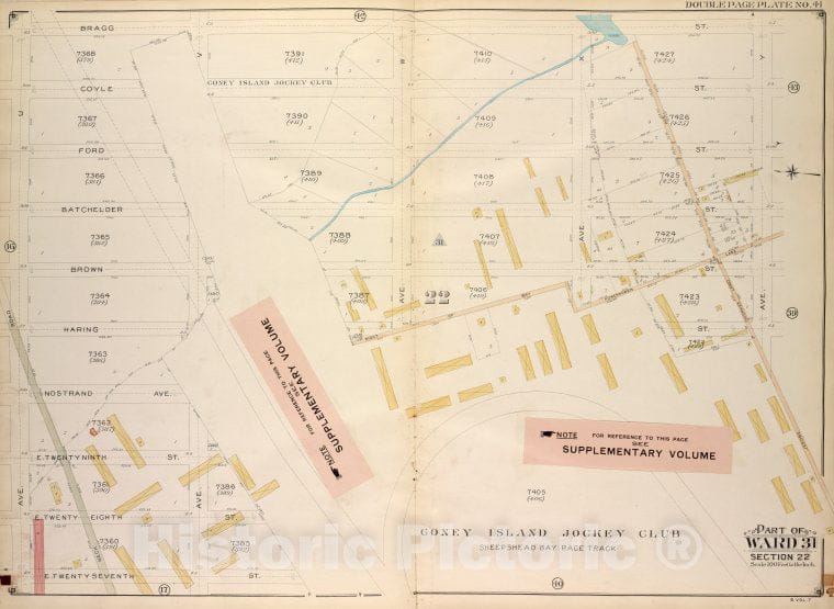 Historic Map - 1907 Brooklyn (New York, N.Y.) Vol. 7, Plate No. 41; Part Of Ward 31, Section 22; [Bragg St, Ave Y; Including E. 27Th St, Ave U] - Vintage Wall Art