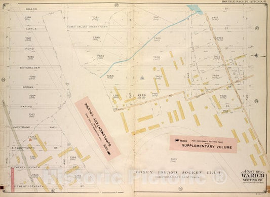 Historic Map - 1907 Brooklyn (New York, N.Y.) Vol. 7, Plate No. 41; Part Of Ward 31, Section 22; [Bragg St, Ave Y; Including E. 27Th St, Ave U] - Vintage Wall Art