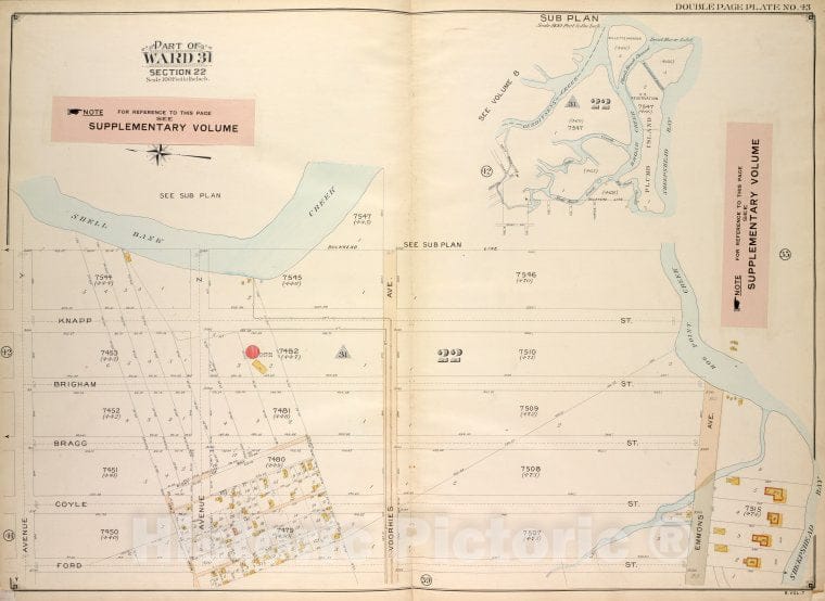 Historic Map - 1907 Brooklyn, (New York, N.Y.), Shell Bank Creek, Hog Point Creek; Including Sheepshead Bay, Ford St Ave Y; - Vintage Wall Art