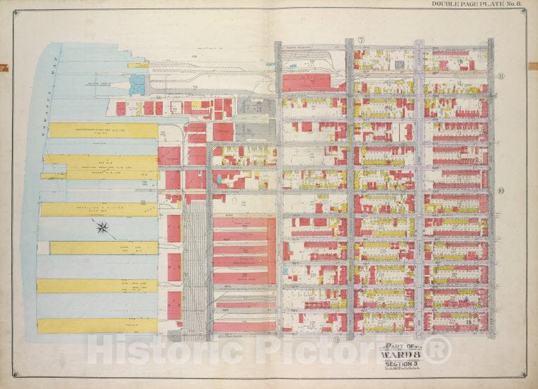 Historic Map - 1916 Brooklyn (New York, N.Y.) Vol. 1, Double Page Plate No. 8; Part Of Ward 8, Section 3; [2Nd Ave, 37Th St, 5Th Ave, 49Th St, Gowanus Bay] - Vintage Wall Art