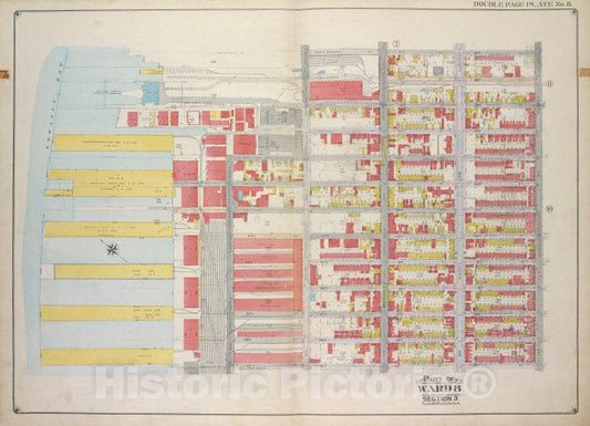 Historic Map - 1916 Brooklyn (New York, N.Y.) Vol. 1, Double Page Plate No. 8; Part Of Ward 8, Section 3; [2Nd Ave, 37Th St, 5Th Ave, 49Th St, Gowanus Bay] - Vintage Wall Art