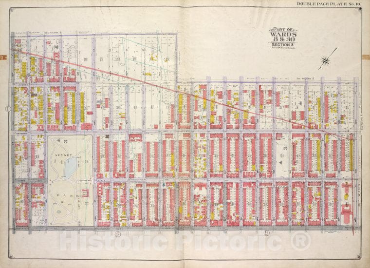 Historic Map - 1916 Brooklyn (New York, N.Y.) Part Of Wards 8 & 30, Section 3; [Bounded By 9Th Ave, 49Th St, 8Th Ave; Including 60Th St, 5Th Ave, 39Th St.] - Vintage Wall Art