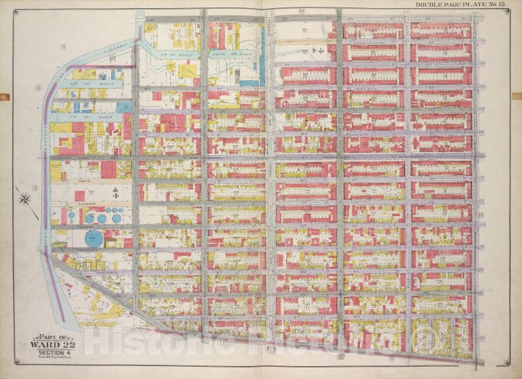 Historic Map - 1916, Brooklyn (New York, N.Y.) Vol. 1, Plate No. 12; Part Of Ward 22, Section 4; [Map 3Rd St, 7Th Ave, Prospect Ave, Hamilton Ave, Gowanus Canal] - Vintage Wall Art