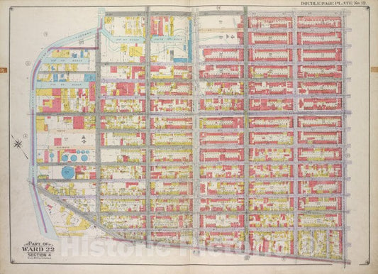Historic Map - 1916, Brooklyn (New York, N.Y.) Vol. 1, Plate No. 12; Part Of Ward 22, Section 4; [Map 3Rd St, 7Th Ave, Prospect Ave, Hamilton Ave, Gowanus Canal] - Vintage Wall Art