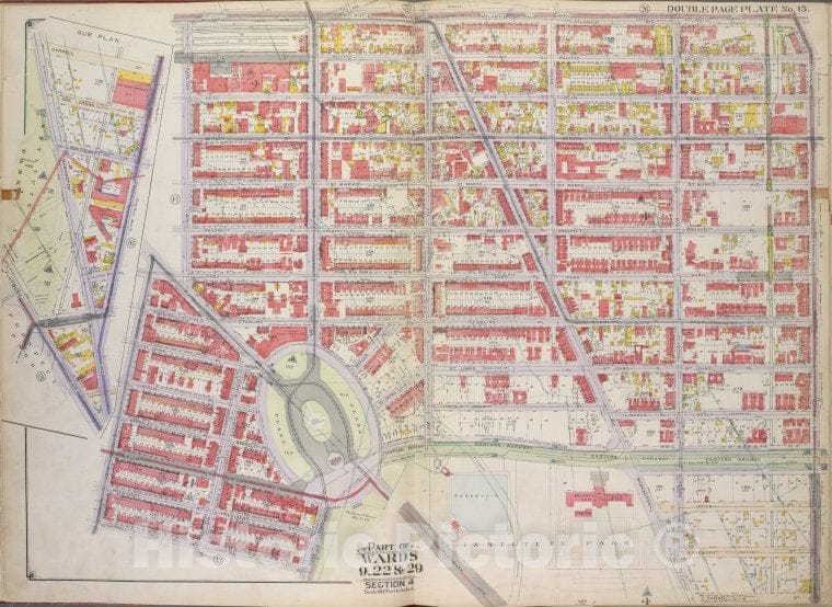 Historic Map - 1916 Brooklyn, (New York, N.Y.),Atlantic Ave, Franklin Ave, Carroll St Institute Park, Flatbush Ave, Plaza, Prospect Park Ave; Carroll St 7Th - Vintage Wall Art