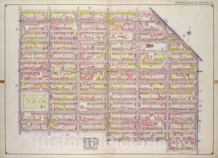 Historic Map - 1916 Brooklyn, (New York, N.Y.), Stockton St Broadway, Reid Ave, Monroe St Styvensant Ave; Gates Ave, Sumner Ave, Quincy St Marcy Ave. - Vintage Wall Art