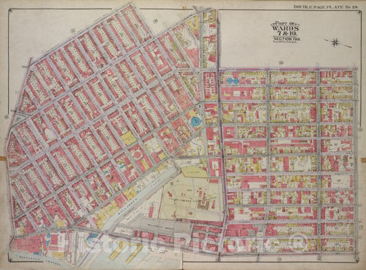Historic Map - 1916 Brooklyn, (New York, N.Y.), Marcy Ave, Heyward St Lee Ave, Flushing Ave, Bedford Ave; Including Willoughby Ave, Washington Ave, Cross St - Vintage Wall Art