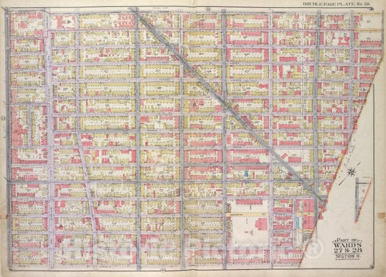 Historic Map - 1916 Brooklyn, (New York, N.Y.),De Kalb Ave, Stockholm St Stanhope St Himrod St Harman St Greene Ave, Bleeker St Menahan St; Grove St Linde - Vintage Wall Art