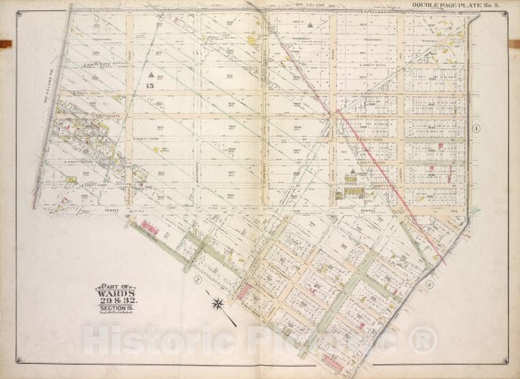 Historic Map - 1916, Brooklyn (New York, N.Y.) Vol. 2, No. 3; Part Of Wards 29 & 32, Section 15; [Bounded By E. New York Ave, E. 98Th St; ] - Vintage Wall Art