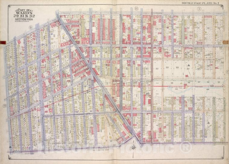 Historic Map - 1916 Brooklyn (New York, N.Y.) Wards 29, 31 & 32, Sections 15 & 16; [Dorchester Road, Clarendon Road; E. 37Th St, Glenwood Road, Ave G, E. 17Th St.] - Vintage Wall Art