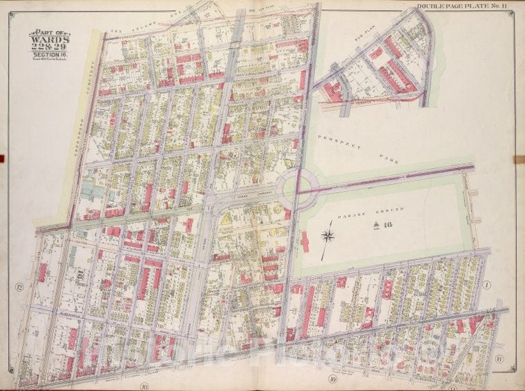 Historic Map - 1916 Brooklyn, (New York, N.Y.),Terace Pl, Prospect Park South West, Coney Island Ave, Parkside Ave, Parade Pl, E. 17Th St; E. 18Th St Albemar - Vintage Wall Art