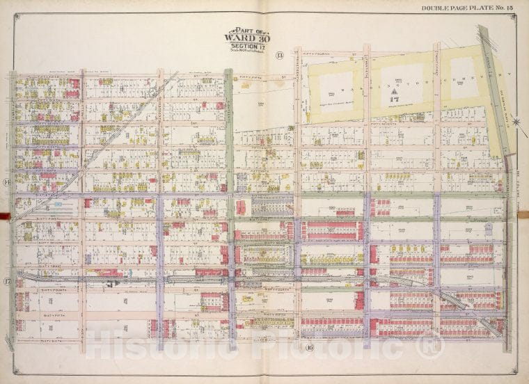 Historic Map - 1916, Brooklyn (New York, N.Y.) Vol. 2, Double Plate No. 15; Part Of Ward 30, Section 17; [Bounded By 55Th St, 44Th St, Ave K; ] - Vintage Wall Art