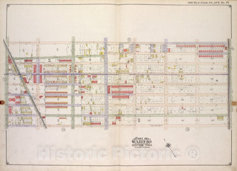 Historic Map - 1916 Brooklyn (New York, N.Y.) Vol. 2, Plate No. 16; Part Of Ward 30, Sections 17 & 19; [66Th St, 22Nd Ave; Including 74Th St, 15Th Ave.] - Vintage Wall Art