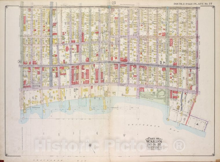 Historic Map - 1916 Brooklyn (New York, N.Y.) Part Of Wards 30 & 31, Section 19; [Bounded By 86Th St, 23Rd Ave, 24Th Ave; Including Gravesend Bay, 17Th Ave.] - Vintage Wall Art