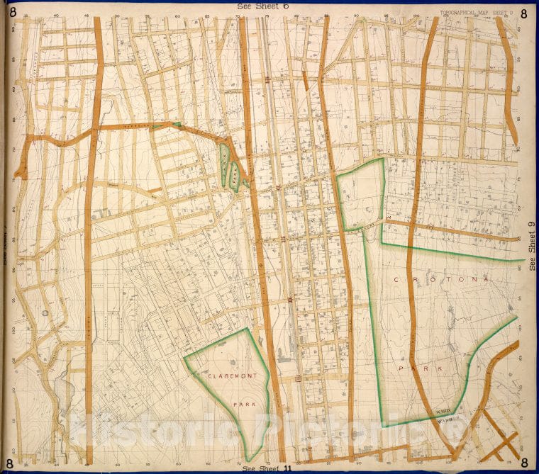 Historic Map - 1873 Bronx, Westchester, New York (N.Y.) Buchanan Pl, 4Th, Webster, Grove, 3Rd, Quarry Road, Boston Road; 170Th, Elliot, Findlay, Mott, Jerome - Vintage Wall Art