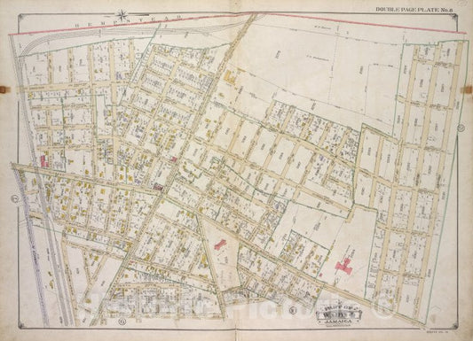 Historic 1913 Map - Queens, Vol. 1A, Double Page Plate No. 8; Part Of Ward 4 Jamaica - Vintage Wall Art