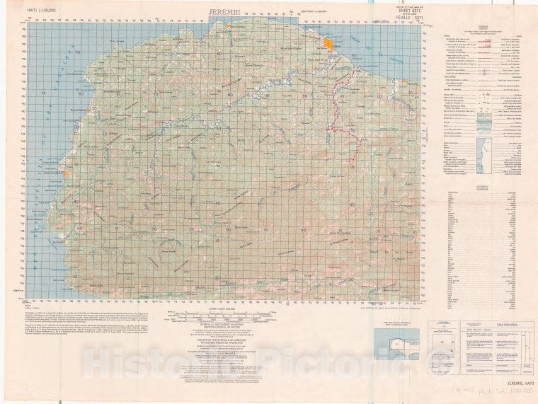 Historic 1961- Map - Jeremie - Vintage Wall Art