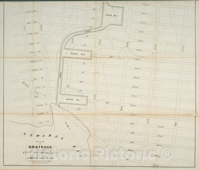 Historic 1848 Map - Plan For The Drainage Of That Part Of The City Of Brooklyn Which - Vintage Wall Art