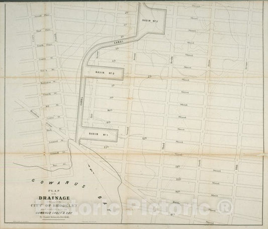 Historic 1848 Map - Plan For The Drainage Of That Part Of The City Of Brooklyn Which - Vintage Wall Art