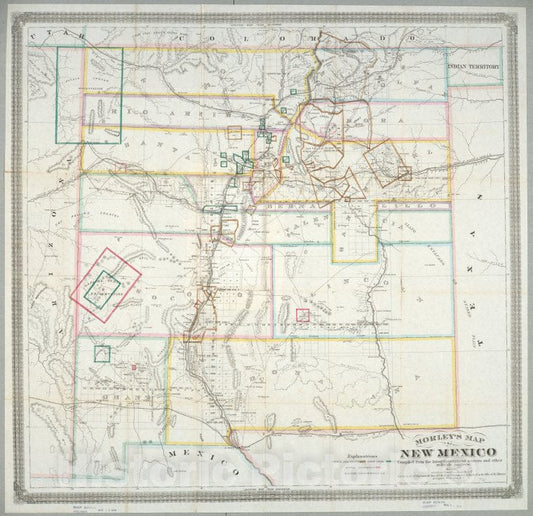 Historic 1873 Map - Morley'S Map Of New Mexico : - New Mexicomaps Of North America. - New Mexico - Vintage Wall Art