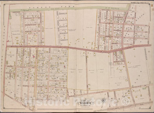 Historic Map - 1901 Queens County, New York (N.Y.), Queens; Jamaica, Ward 4; [Forest Park, Willard, Vanderveer Pl, Atlantic, Rockaway Plank Rd, Elderts Ln.] - Vintage Wall Art