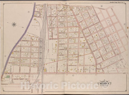 Historic Map - 1901 Queens County, New York (N.Y.), Queens, V. 1, Plate No. 7; Part Of Jamaica, Ward 4; [Rockaway Tpk, Lincoln, Van Wyck, Magnolia, Fulton St.] - Vintage Wall Art