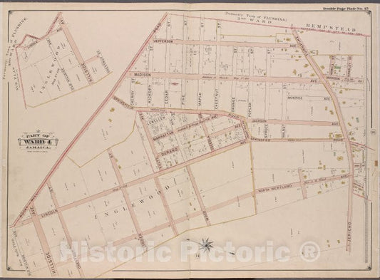 Historic Map - 1901 Queens County, New York (N.Y.), Queens, V. 1, Plate No. 15; Jamaica, Ward 4; Flushing (3Rd Ward), Jericho Tpk, North Wertland, Rocky Hill Rd. - Vintage Wall Art