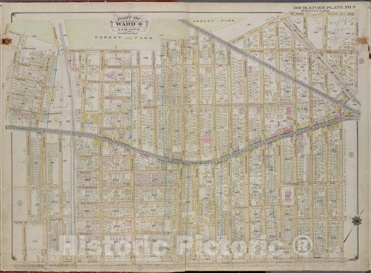 Historic 1913 Map - Queens, V. 1, Double Page Plate No. 4; Part Of Jamaica, Ward 4; - Vintage Wall Art