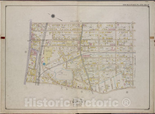 Historic 1913 Map - Queens, V. 1, Double Page Plate No. 10; Part Of Jamaica, Ward 4; - Vintage Wall Art