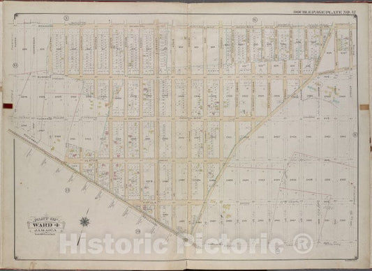 Historic 1913 Map - Queens, V. 1, Double Page Plate No. 12; Part Of Jamaica, Ward 4; - Vintage Wall Art