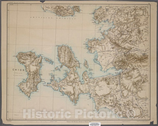 Historic 1890 Map - Sheet 7. 1: 250,000.- Turkey - Chios Island (Greece) Maps Of Asia - Vintage Wall Art