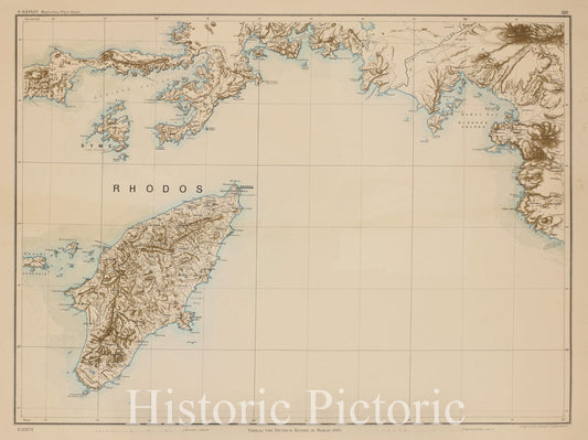 Historic 1890 Map - Sheet 14. 1: 250,000.- Turkey - Rhodes (Greece : Island) Maps Of Asia - Vintage Wall Art
